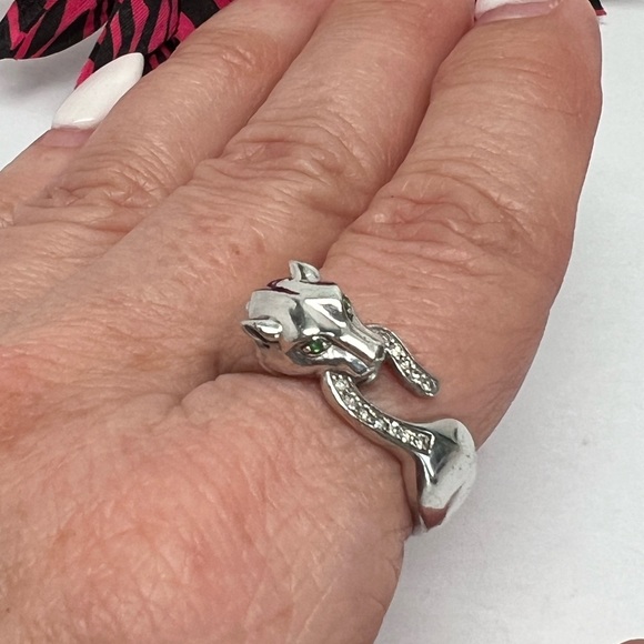 EFFY .925 Diamond Tsavorite Panther Cat Ring - Picture 4 of 10